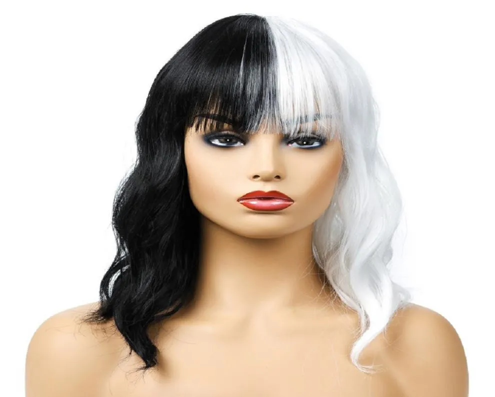 2020 Amazon Selling New European and American Wig Cool Black and White Long Curly Hair High Temperature Silk Headgear Wig9110492