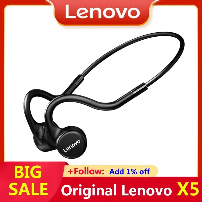 Écouteurs Original Lenovo X5 Bone Conduction Écouteur Bluetooth Wireless Weadphones IPX8 Eleuts sportifs imperméables Tws 8 Go Memory