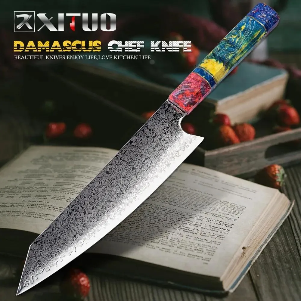 Knives XITUO Chef's Nakiri Knife 67 Layers Japanese Damascus Steel Damascus Chef Knife 8 Inch Damascus Kitchen Knife Solidified Wood HD