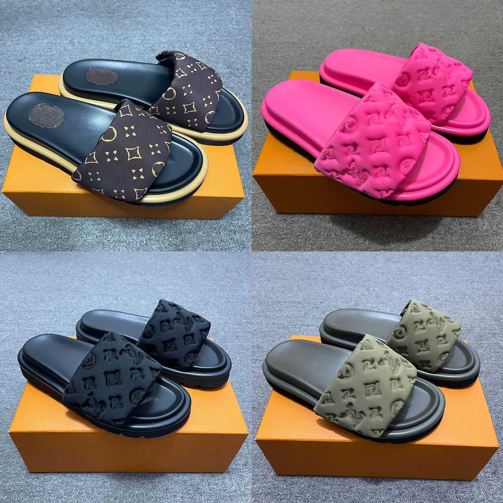 Tasarımcı Boyut Moda 35-46 Terlik Vintage Sandal Sunny Beach Slayt En Kaliteli Platform Yaz Erkekleri Slipper Kadınlar Düz Ayakkabı Katır Çiftler Yastık Hediyesi Kutu