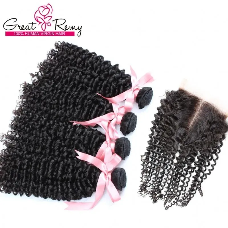 Wefts top selling 4 piece bundle with closure curly wave hair 100 malaysian indian peruvian human hair 2 way 44 hairpiece free shipping