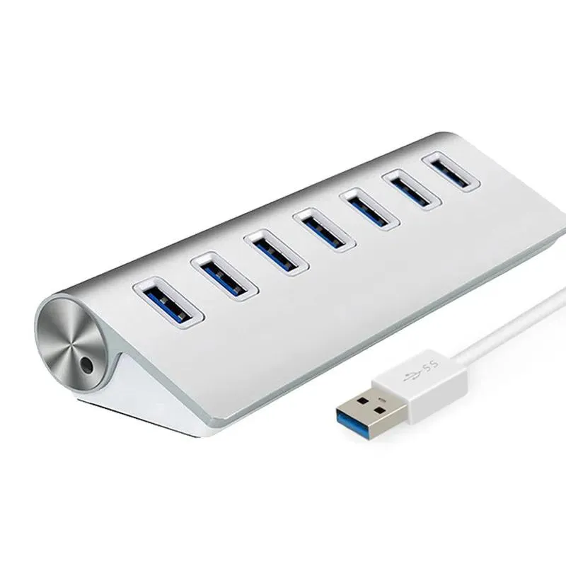 Hubs 7 bağlantı noktası USB3.0 Hub Kablo Fişi Yüksek Hızlı Adaptör Alaşımlı Hub'lar PC Sabit Disk USB Flash Sürücü Kartı Okuyucu Cep Telefon Kamerası