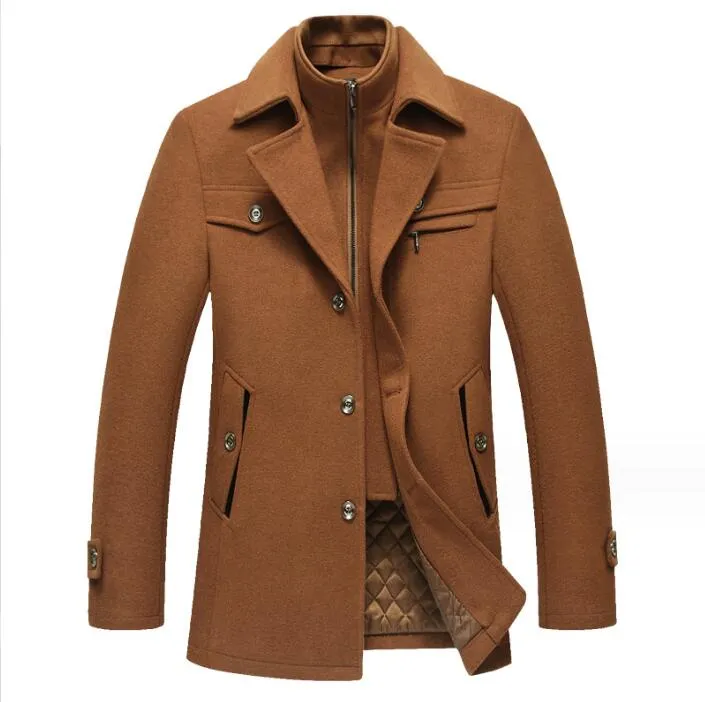 Мужское пальто из искусственной шерсти с искусственным мехом, новое зимнее шерстяное пальто, приталенная куртка, повседневная теплая верхняя одежда, доставка в горошек, Otbtr