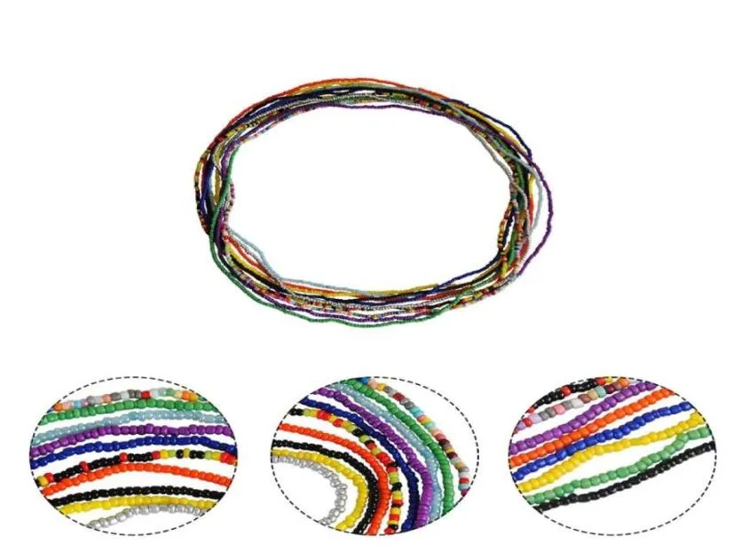 Cinture 10 pezzi bikini estivo elastico multicolor perline catena della vita della pancia donne bohemien africano a strati gioielli da spiaggia colorati B7405636
