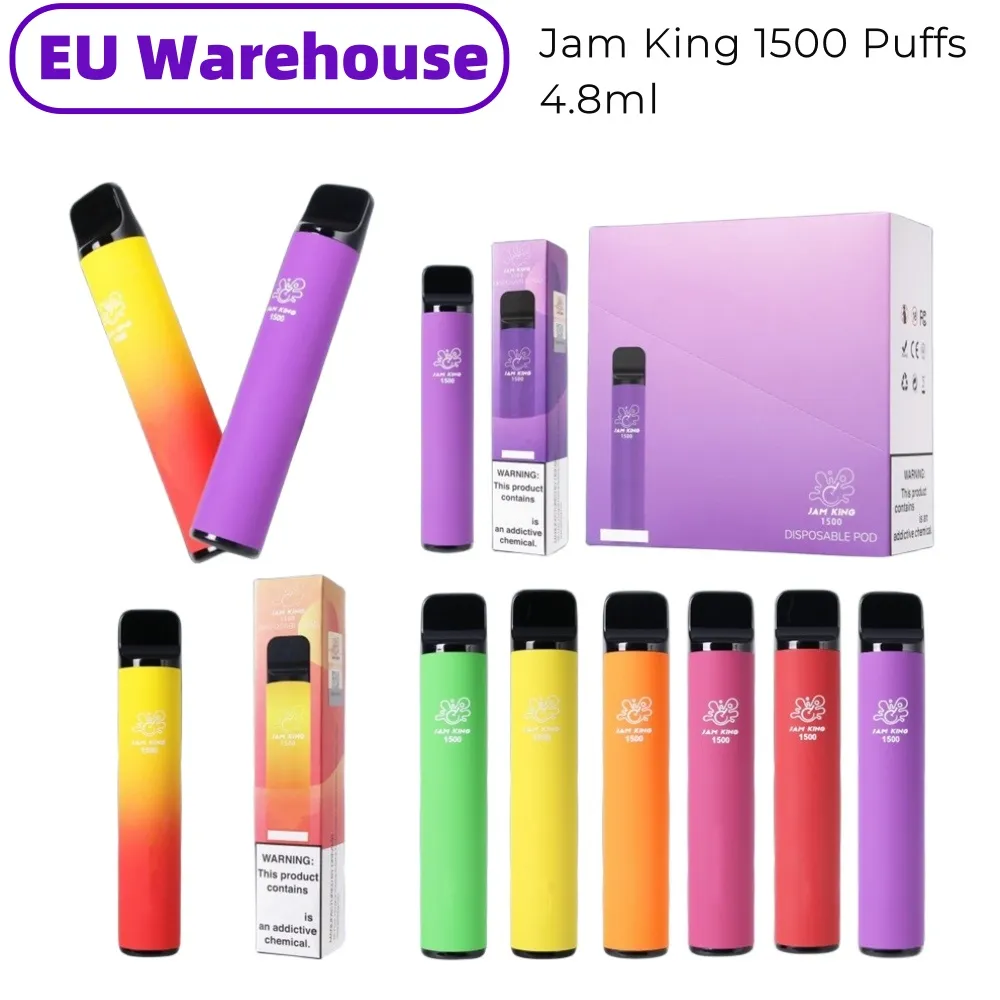 Stock EU Stock Jam King Vape Starter Kit 1500 Puffs 4,8 ml E-liquide Pods E-cigarette jetable 12 Saveurs 850mAh Batterie Vaper Chariots Mesh Coil 20mg Nic vs vape 2800 5000 7000