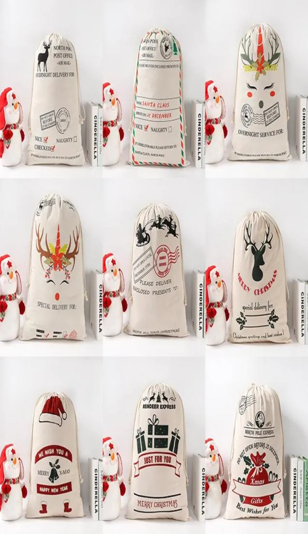 Bolsas de regalo de Navidad Sacos de Papá Noel Accesorios para fiestas de Navidad Saco con monograma Bolsa con cordón 9 diseños a granel en stock YFA30917643705