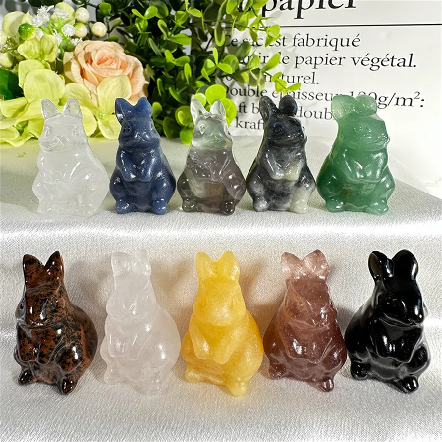 Arts et artisanat cadeau sculpture naturelle cristal lapin Quartz Animal belle Figurine pierre minérale Reiki énergie de guérison maison