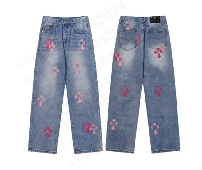 DHgate.com:Mens Designer Make Old Washed Chromees Hearts Jeans Chrome  Straight Trousers Heart Cross Embroidery Letter Prints for Women Men Jeans  #gh 21:Apparel