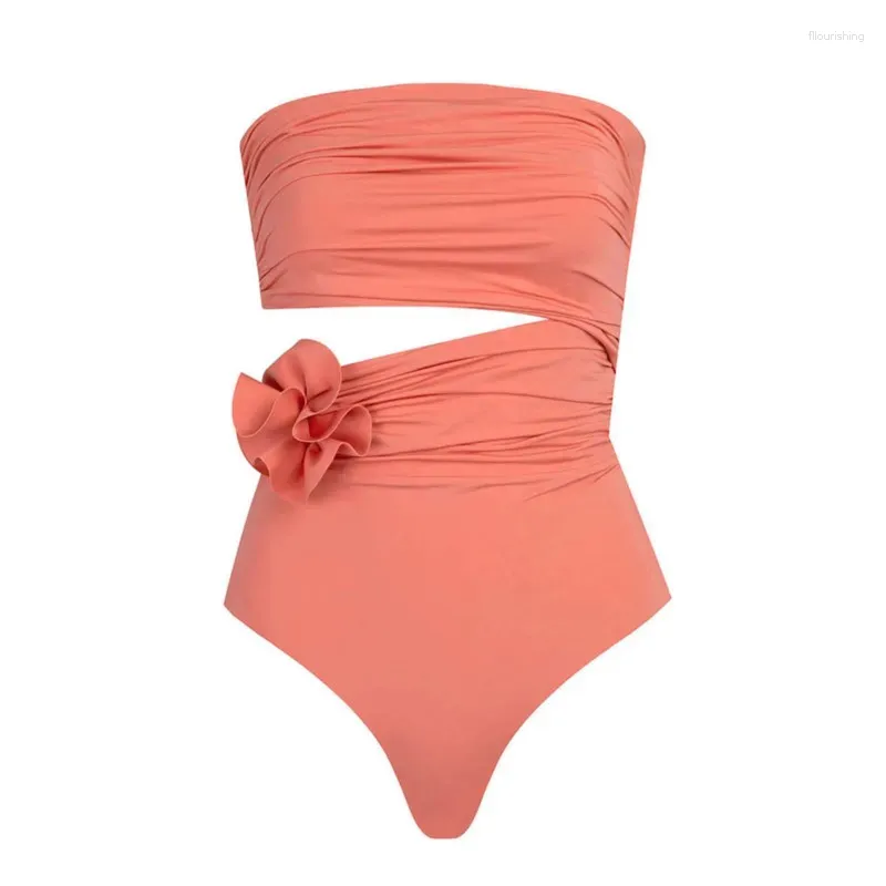 Traje de baño para mujer Traje de baño de una pieza 2024 Traje de baño para mujeres Ropa deportiva Ropa de baño Bikini Recorte plisado con sujetador de color sólido Spandex Sexy