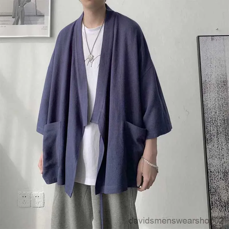 Erkekler Sıradan Gömlek Erkekler Kimono Gevşek Ceket Boy Boy Boyu Taocu Rahip Pelerin Cape Üstleri Gömlek Retro Erkekler hırka sokak kıyafeti ceketleri