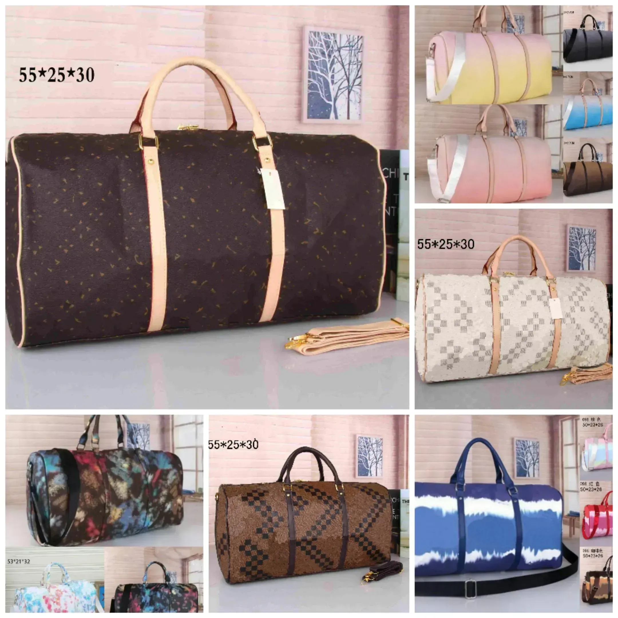 Keepall Duffle Bag Eski Bandouliere Çiçek Bagaj Çantaları Seyahat Erkek Kadın Tasarımcı Spor Tote Çantalar Gece Duffel Büyük Bagga Çanta