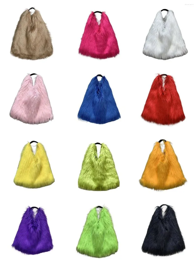 Evening Bags Type Falling Water Hair Large Capacity One Shoulder Tote Bag Long Plush Faux Fur Y2K Millennium Spicy Girl Jelly