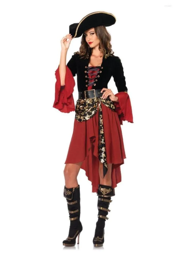 Casual Dresses Female Caribbean Pirates Captain Costume Halloween Cosplay Suit Woman Gothic Medoeval Fancy Dress2728482