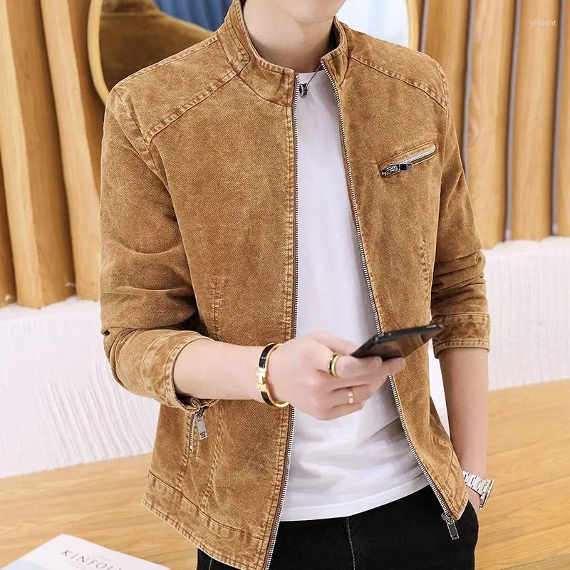 Men's Jackets 2024 Spring Autumn Cool Cotton Denim Jacket Men Stand Collar Vintage Retro Solid Color Casual Outerwear For Young People