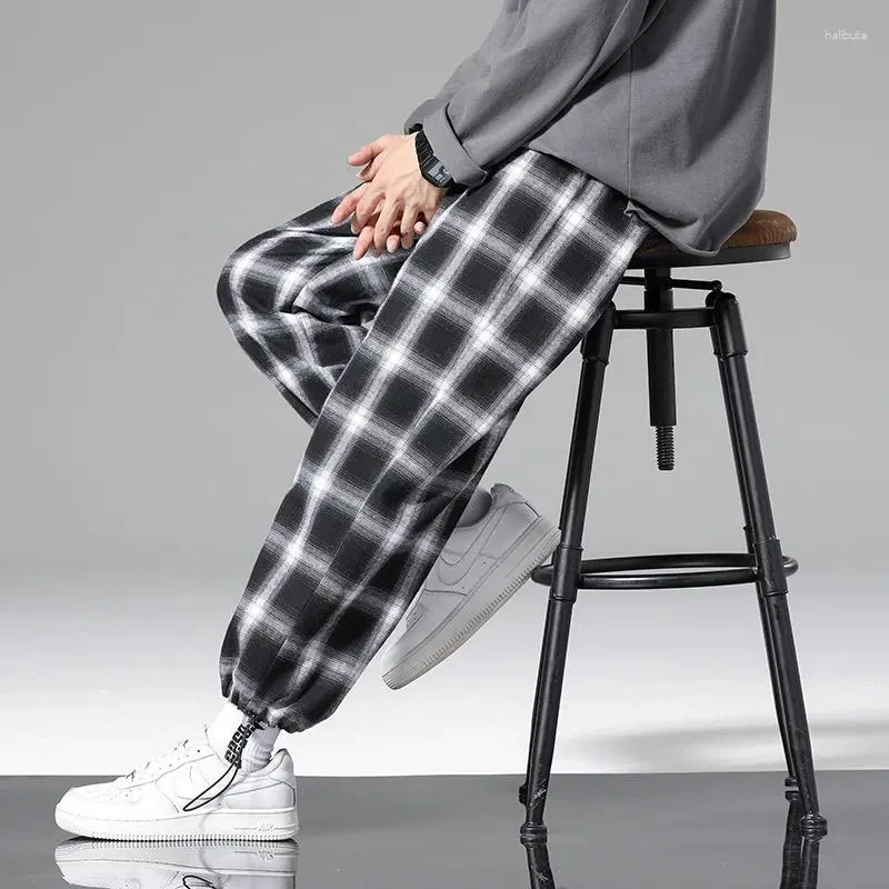 Men's Pants Business Casual Striped Plaid Comfortable Loose Streetwear Joggers Korean Fashion All-match Trendy Wide Trousers