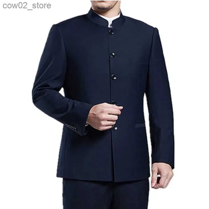 Men's Suits Blazers Classic Men Business Chinese Mountain Suit Set 2-Piece High Quality Wedding Party Dress Set Black Navy Wine Red Suit+pant Q230103