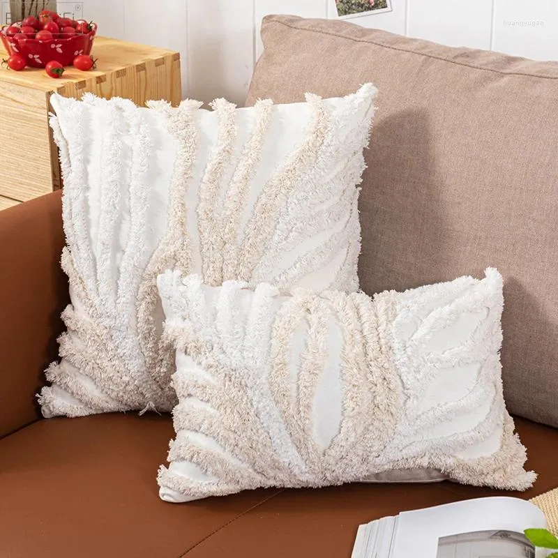 Poduszka domowa okładka beżowa szary kępek koralowy stylowy 45x45 cm/30x50 cm na sofę krzesło do łóżka salon