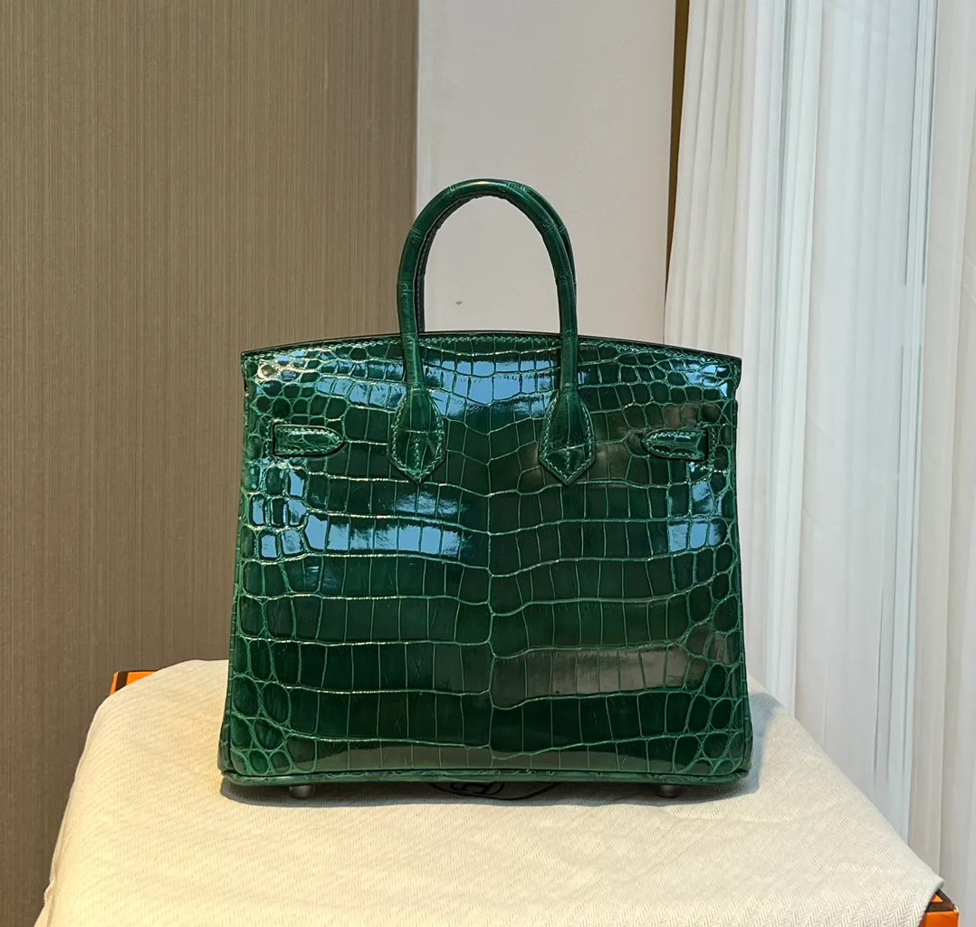 sac de designer purs de luxe 25cm bande fourre-tout peau d'alligator e fil de cire entièrement fait à la main matériel d'or et d'argent chocolat de nombreuses couleurs prix de gros5j