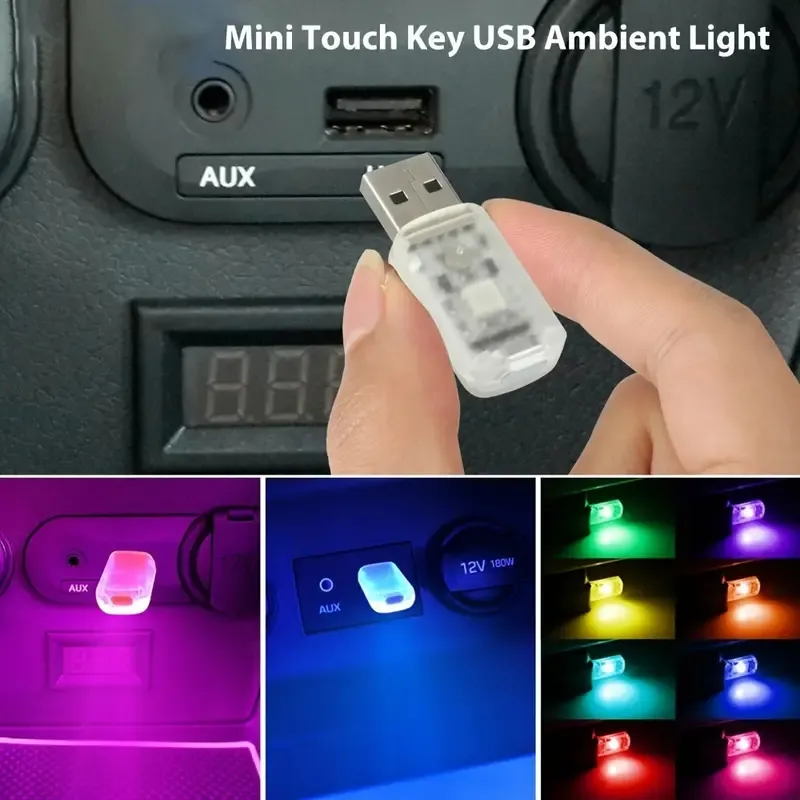 1pc Mini LED USB Auto-interieurverlichting Touch Key Sfeer Omgevingslamp Accessoires