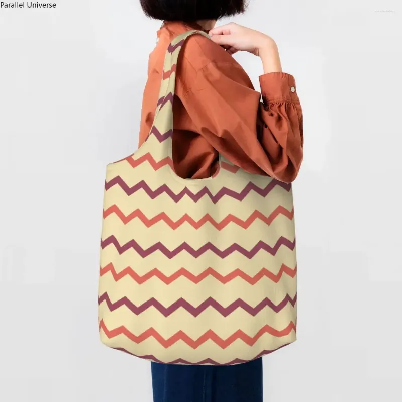 Boodschappentassen Patroon Kleurrijke Zigzag Tote Recycling Boheems Geometrisch Canvas Boodschappen Schouder Shopper Handtassen Geschenken