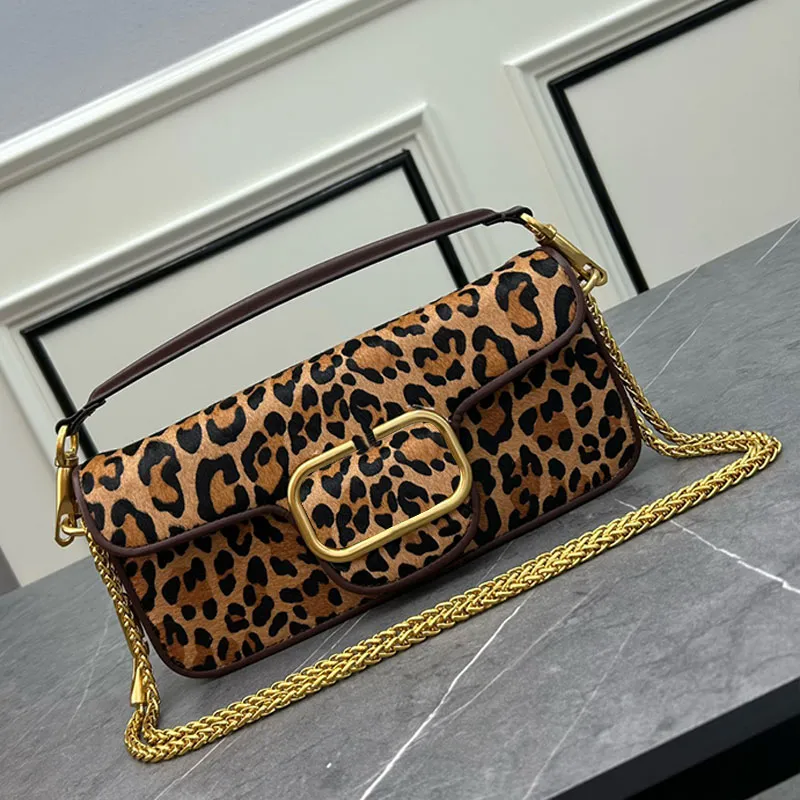 Leopard Crossbody Bag Designer Carteiras 27cm Alça Destacável Corrente Dentro Letras de Moda Botão Magnético Mulheres Flap Bolsas de Ombro Pequenas Bolsas Bolsa