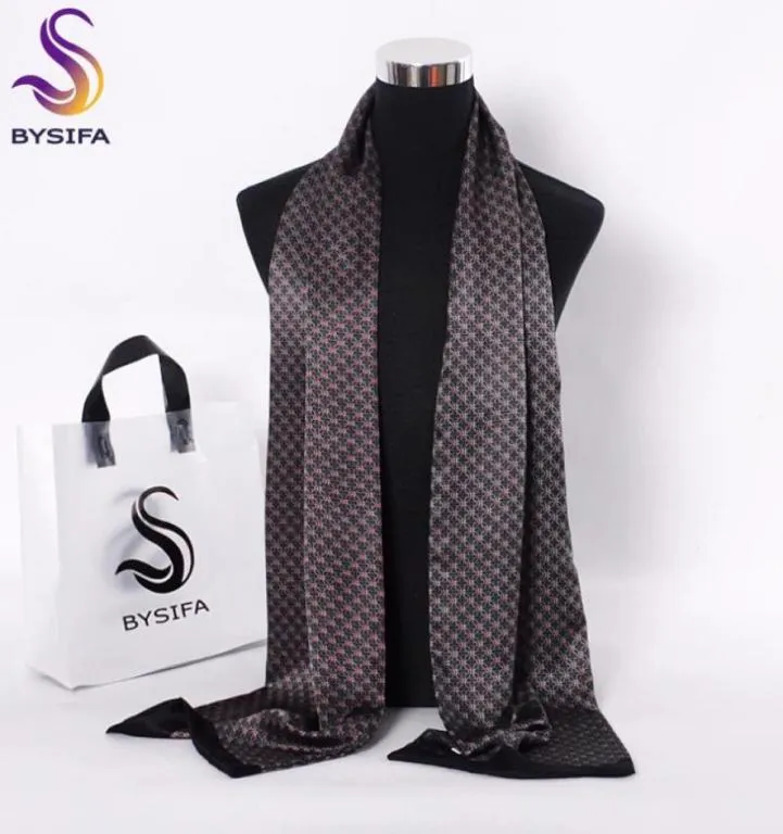 Halsdukar bysifa svart röd länge för män mode tillbehör man pure silk halsduk cravat vinter blommor mönster 19026cm6333241