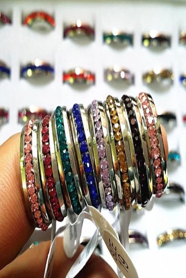 Nieuwe 36 Stuks Een Rij Strass Volledige Cirkel Roestvrij Stalen Band Ringen MultiColor Hele Veel Gloednieuwe Drop 73061677464774