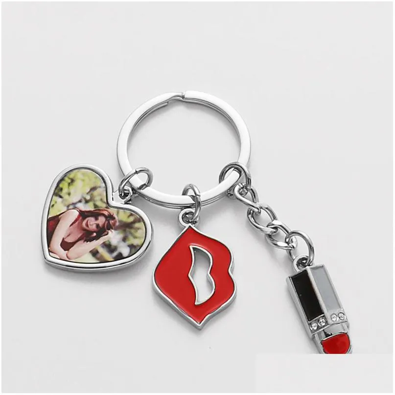 Party Favor Sublimation Lip Heart -Shaped Key Pendant Jewelry European And American Transfer Blank Red Keychain Drop Delivery Home G Dh4Ni