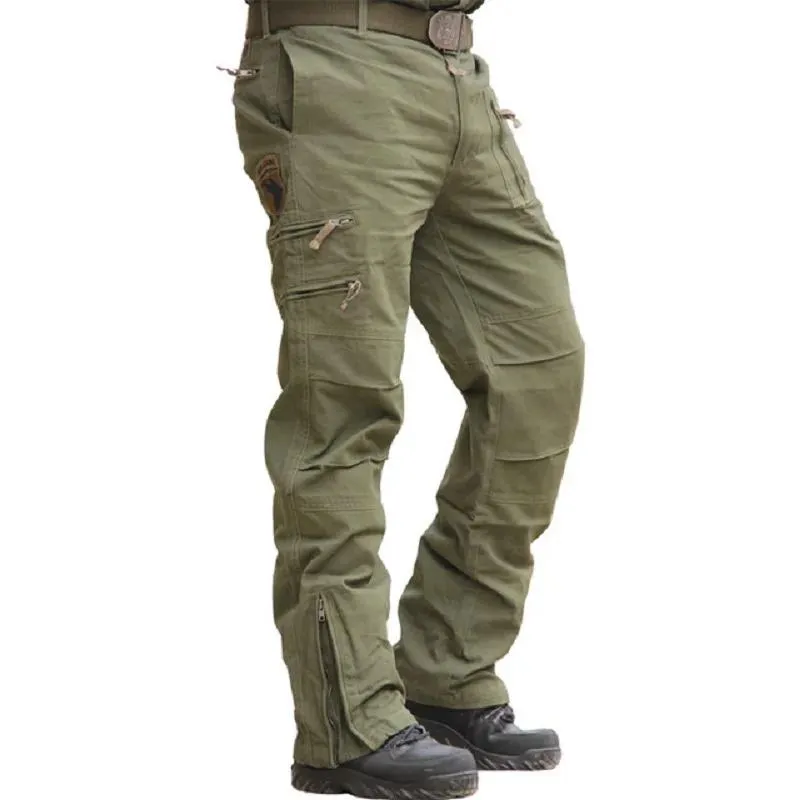 Pants Tactical Pants Army Male Camo Jogger Plus Size Cotton Trousers Multi Pocket Zip Military Style Camouflage Black Men's Cargo Pant