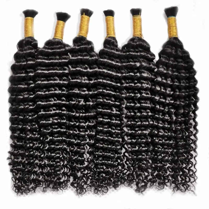 Bulks High Quality Bulk Human Hair Bundles Deep Wave Braiding Hair 1428 inch Natural Black Color 1428inch 100g/pack