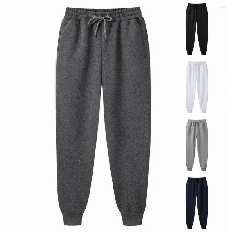 Men's Pants Men Casual Thick Plush Winter With Ankle-banded Elastic Waist Warm Sweatpants Long For Fall Comfort