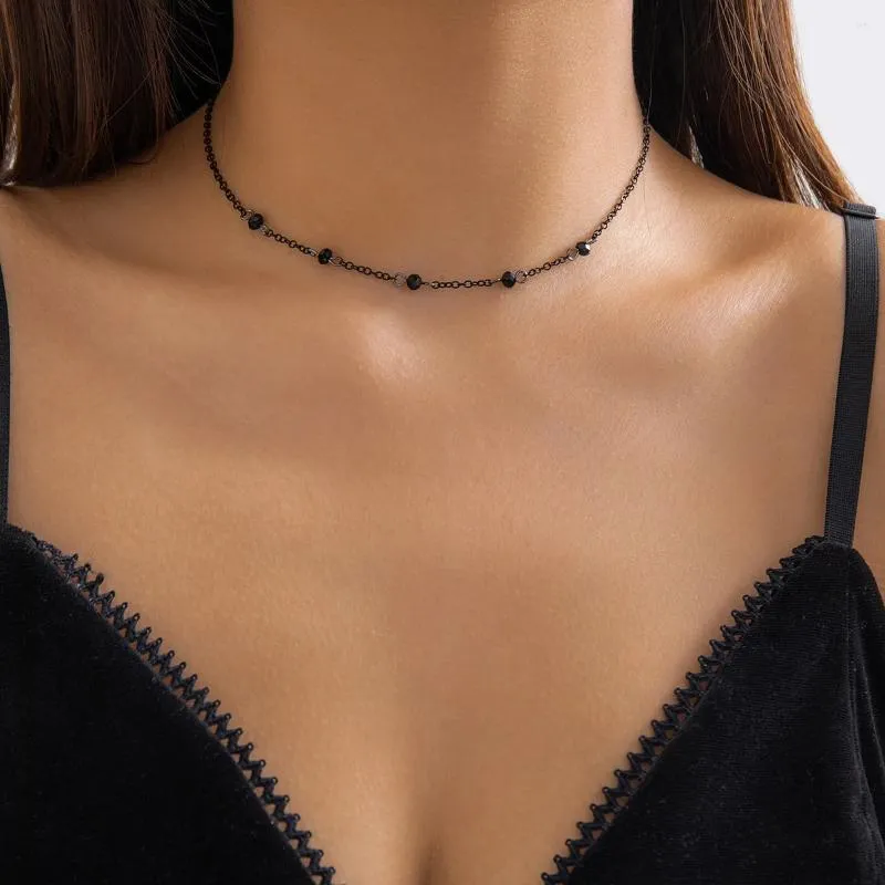 Choker PuRui Gothic Kristal Kralen Ketting Voor Vrouwen Minimalistische Zwarte Bal Ketting Sieraden Op De Hals Meisjes Feestaccessoires