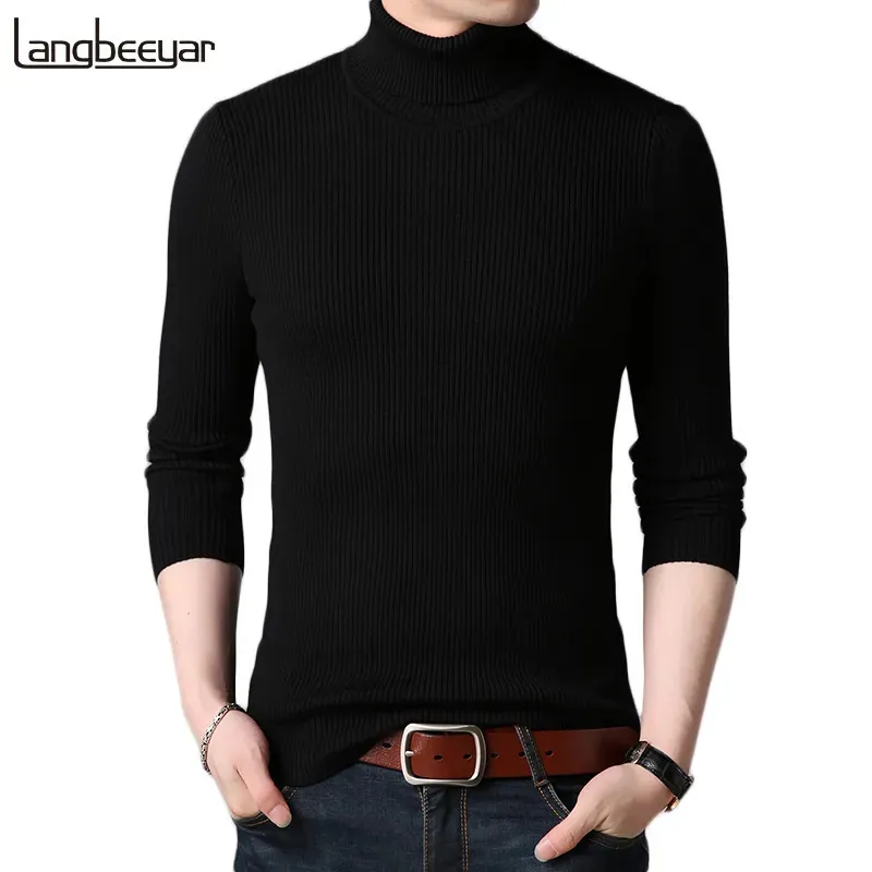 Autumn Winter Brand Men black Turtleneck Slim Fit Pullover Solid Breathable Color Knitted Sweater 240103
