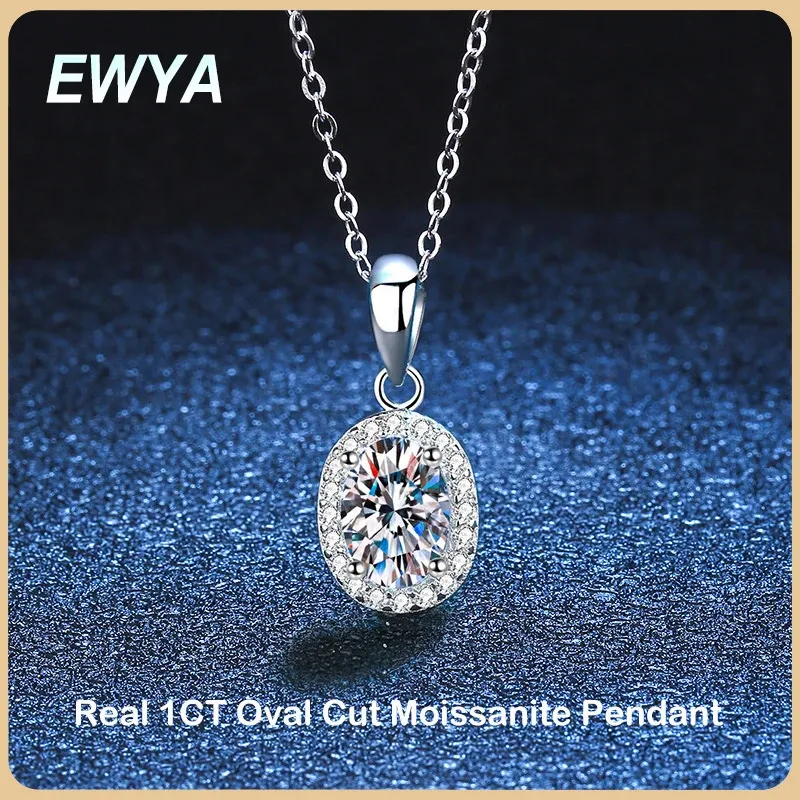 EWYA Real D Kleur 1CT 57mm Oval Cut Hanger Ketting voor Vrouwen S925 Sterling Zilveren Diamant Hals Kettingen Kettingen 240102