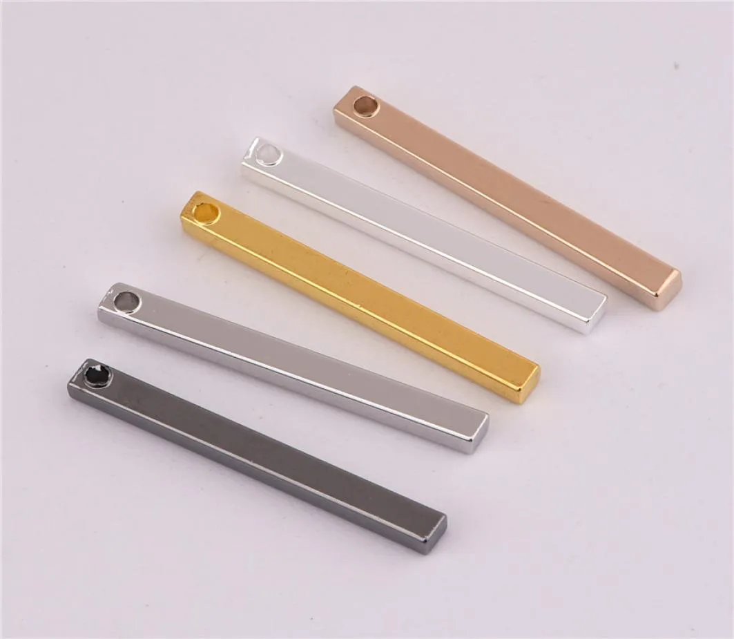 whole 2525mm 50pcs Copper Material Silver gold Blank bar charm Simple Bar charm Long Strip for necklace Pendant for DIY8804731