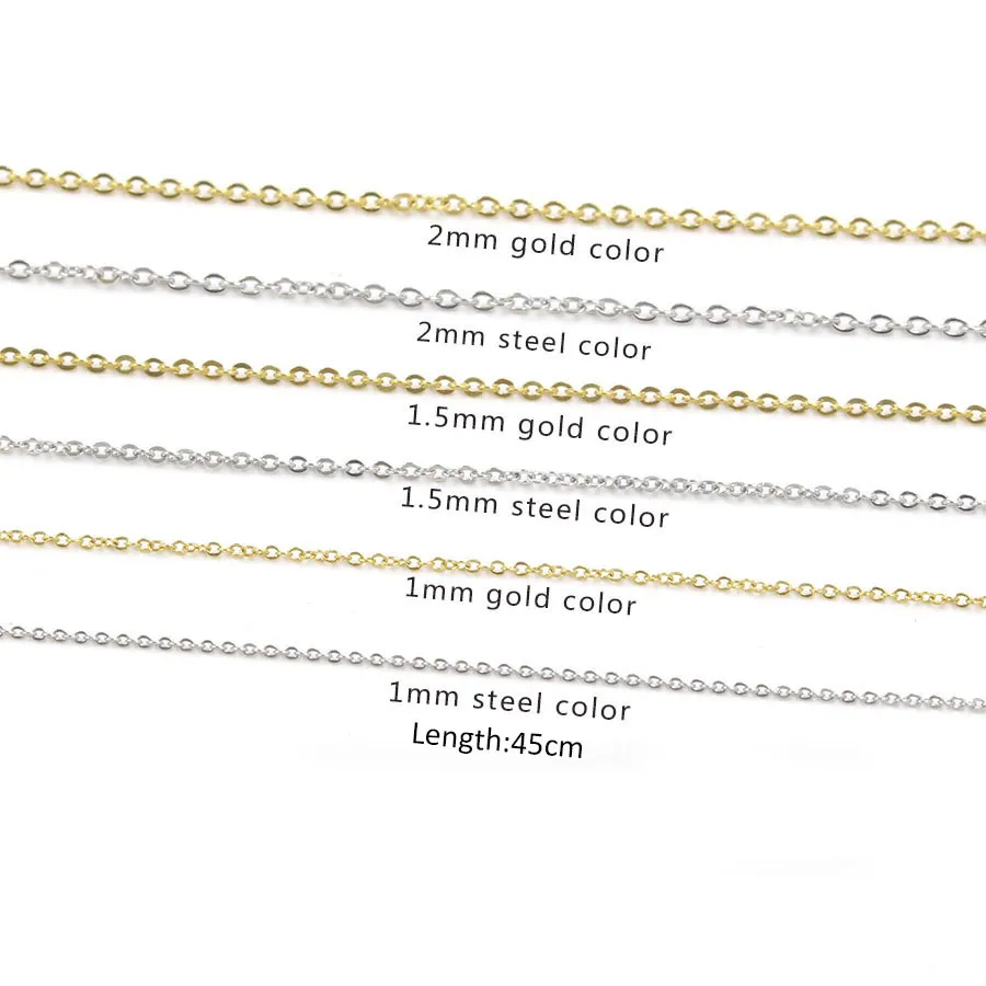 18K Real Gold Silver Plated Stainless Steel Necklace Link Chain Pendent Necklace DIY Jewelry Making Accessories 1mm/ 1.5mm/2mm 45cm Length No Fade Color Anti-allergy