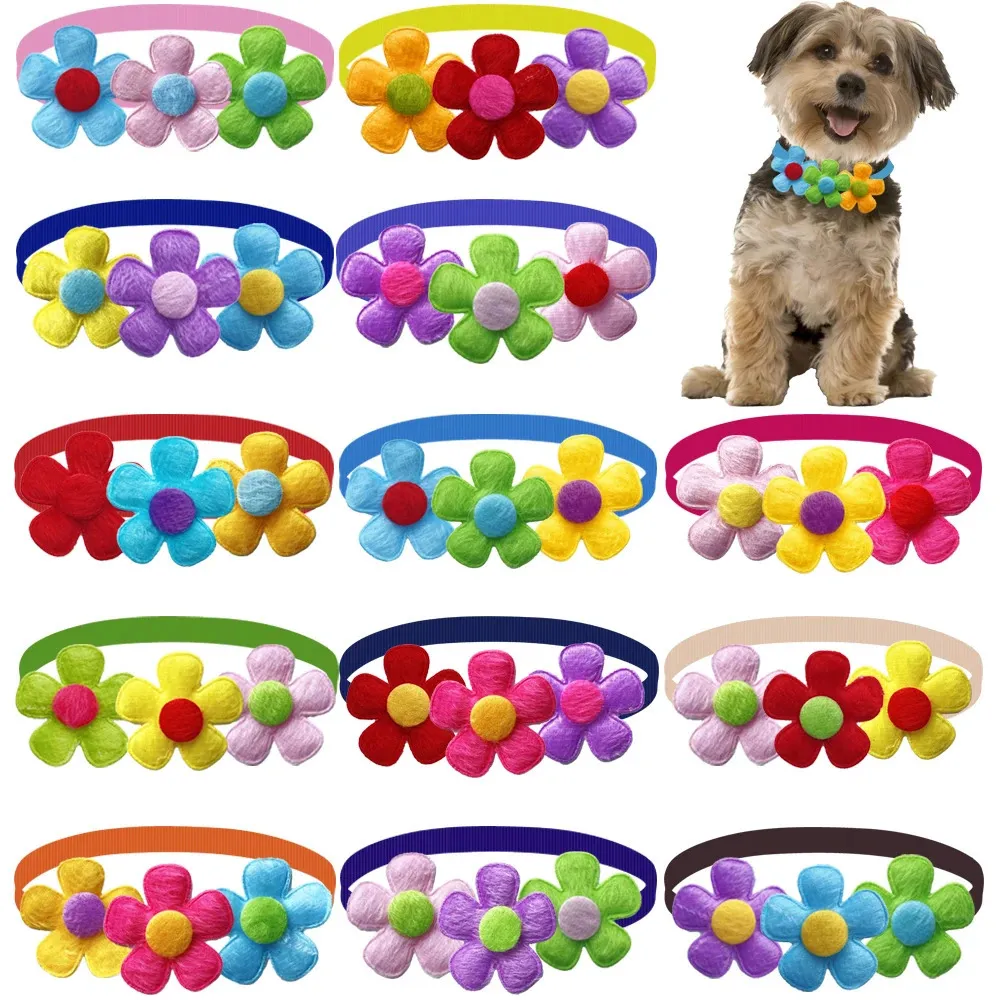 50/100pcs Colorful Flower Dog Bow Tie Beautiful Pet Dog Cat Bowties Collar Fashion Cute Pet Accessories For Small Dogs 240103