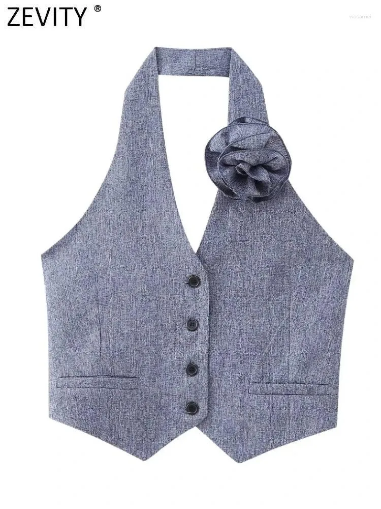 女性のベストZevity Women Fashion Single Brethided Flowerpritiques HALTER VEST JACKET OFFICE LADIES SOREEVERS CROP WAISTCOAT TOPS CT5917