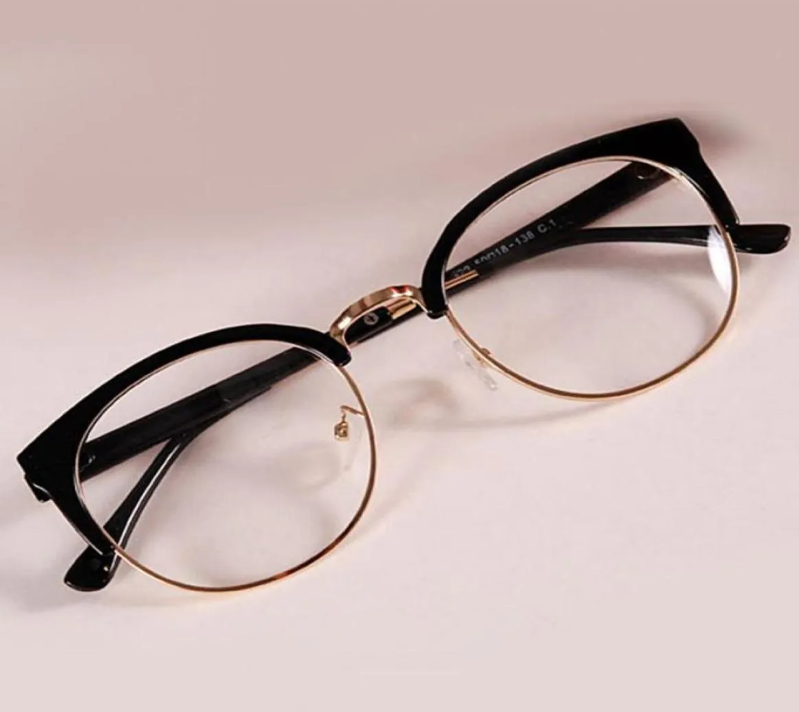 Mode Frauen Metall Kunststoff Halbkreis Rahmen Gläser AntiRadiation Brille Plain Glas Brillen Bunte Optische4874101