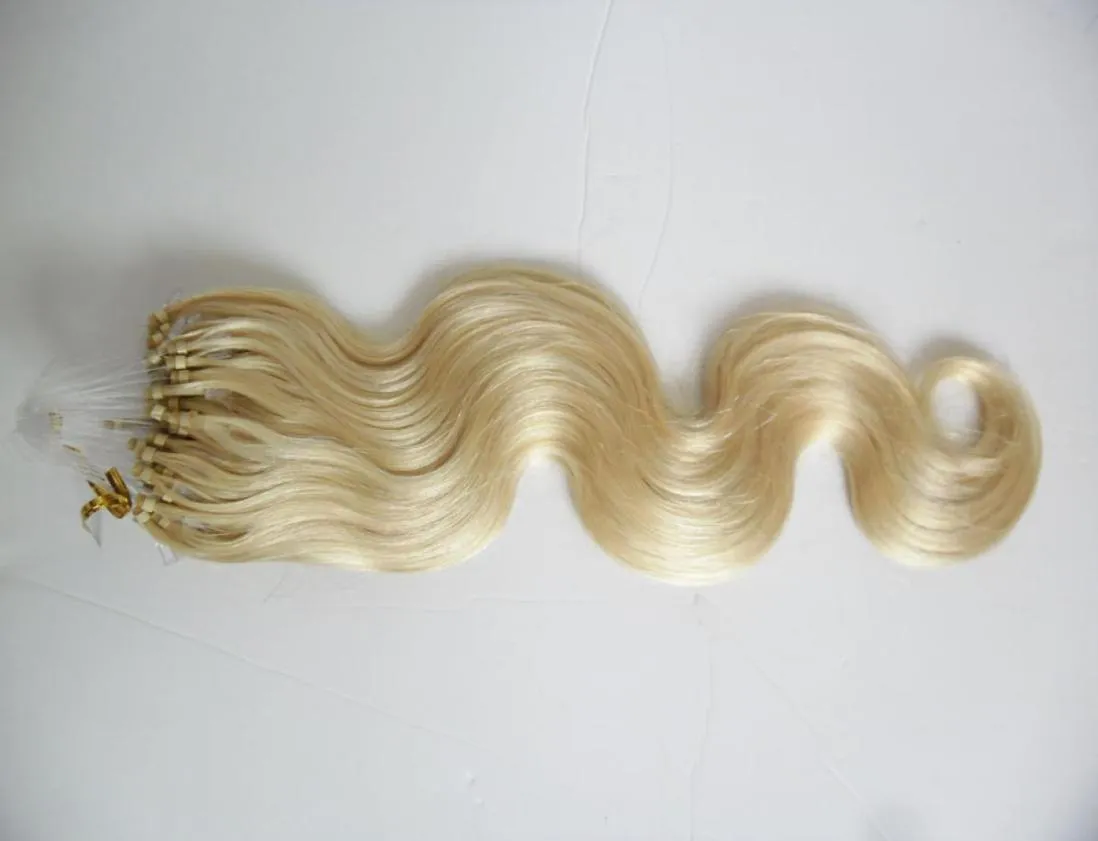 100G Micro Ring Hair Extensions Blond Kolor Body Fala mikro koralika Remy Human Hair Hair Extensions Micro Loop Hair Extensions 1GS 100G3523316