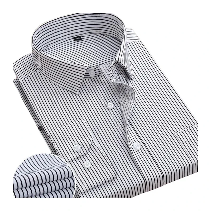 Men's Business Striped Shirt Korean Style Slim Fit Suit Interview LongSleeved In Pure White Plus Size M6XL 240103