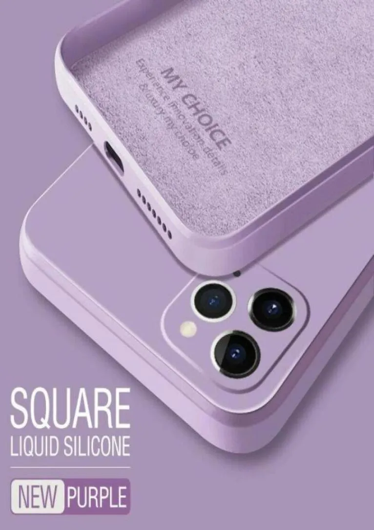 2021 Luxury Original Square Liquid Silicone Telefonfodral för iPhone 12 11 Pro Max Mini Xs X XR 7 8 Plus SE 2 Tunn mjuk täcke godis 3310928