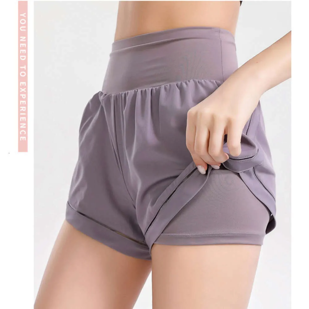 Nouveaux Shorts pour femmes, bandes réfléchissantes de sport de Fitness lululemenly femmes alo yoga lululy citron Anti-éblouissement et faux deux pièces haute