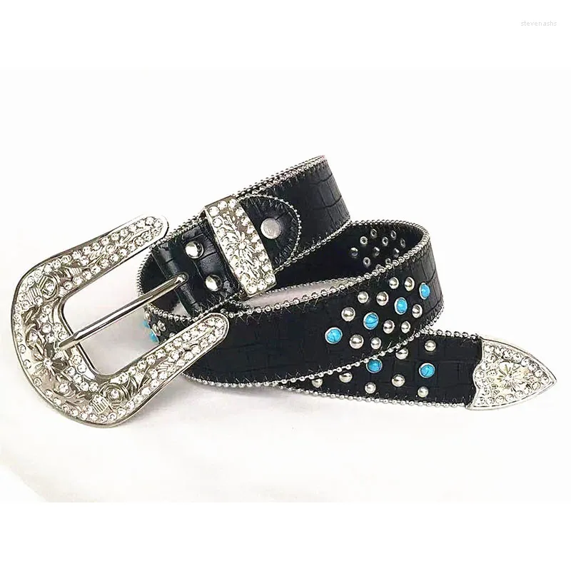 Cintos casuais homens mulheres strass ocidentais cristal diamante rebite cravejado