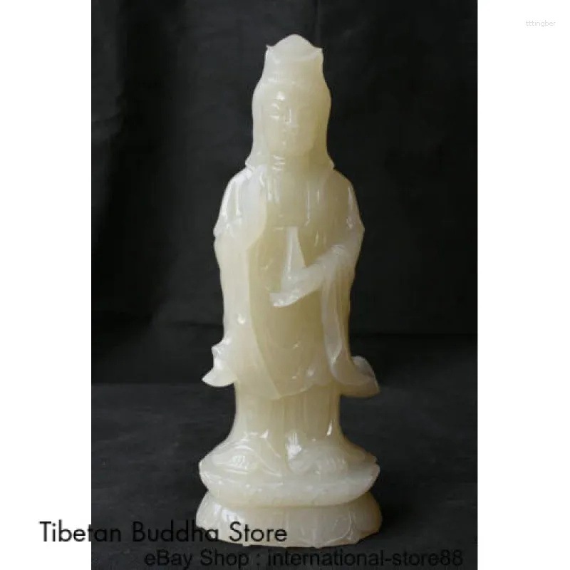 Figurines décoratives 14 ", Sculpture en Jade blanc naturel de chine, Sculpture de Vase Boddhisattva Avalokitesvara