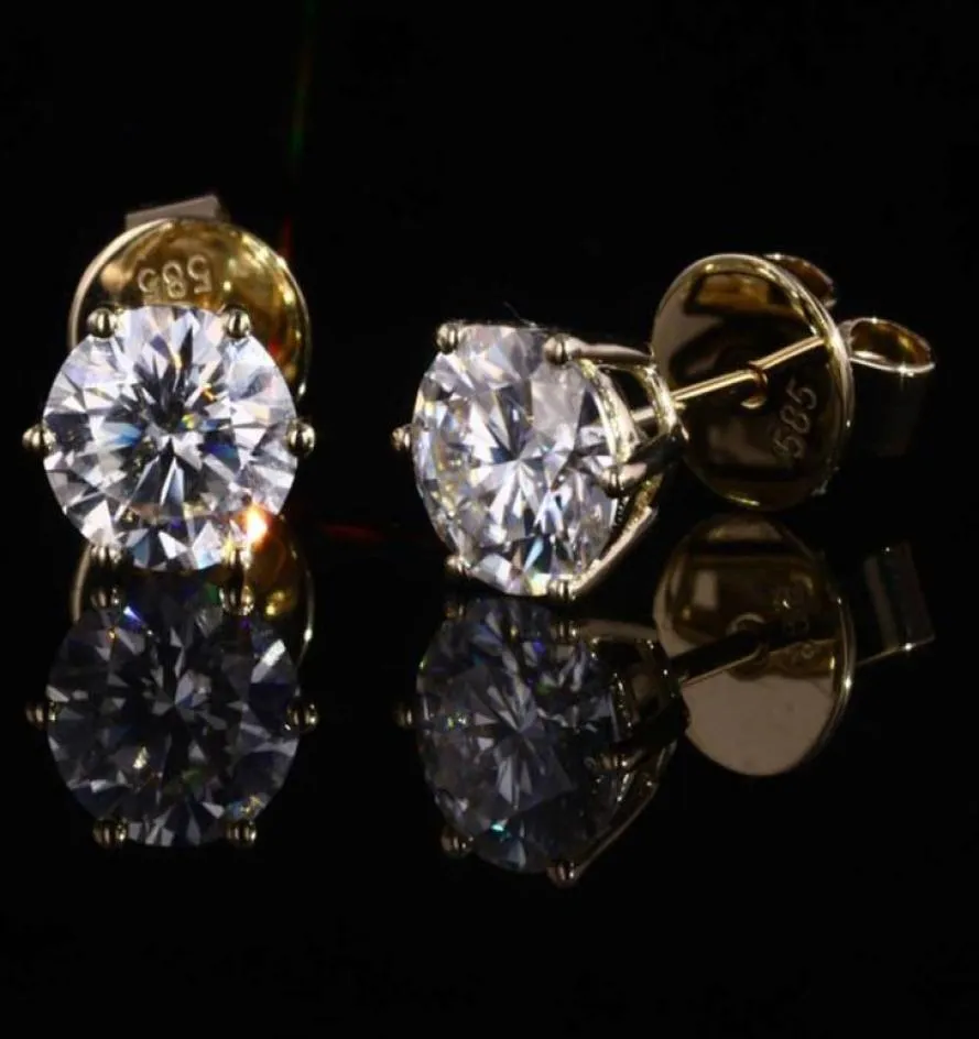 Starsgem de VVS 6 5mm 1Carat Moissanite 14k Yellow Gold Push Back Moissanite Earrings235L5559702