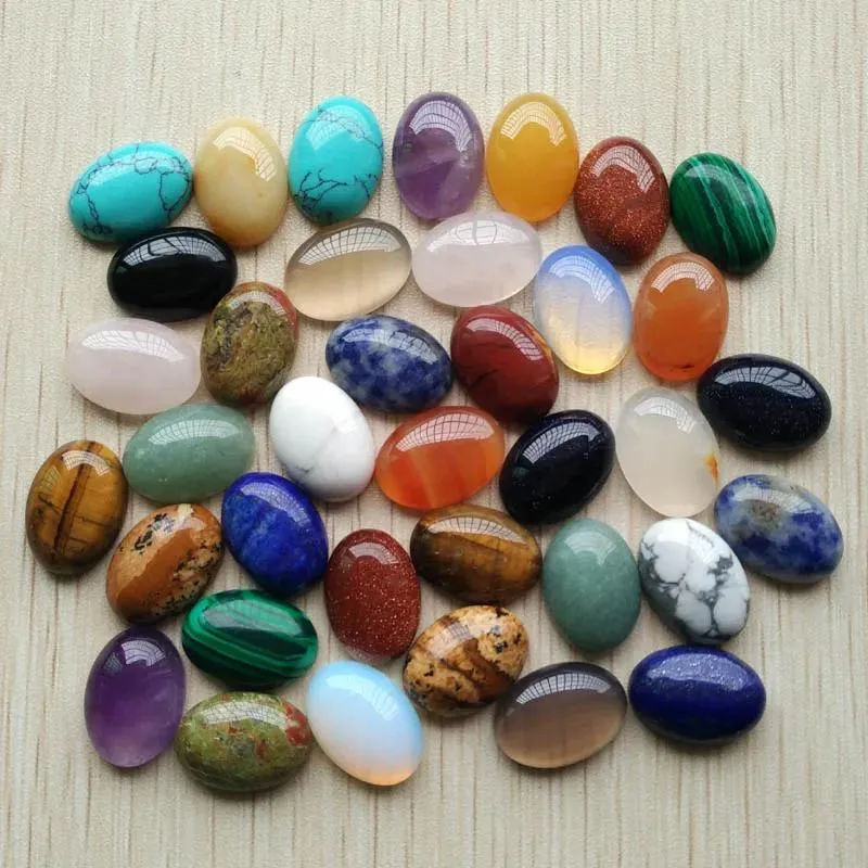 Anneaux mode pierre naturelle mixte ovale cabine cabochon perles pour bijoux accessoires 13x18mm vente en gros 30 pièces/lot livraison gratuite