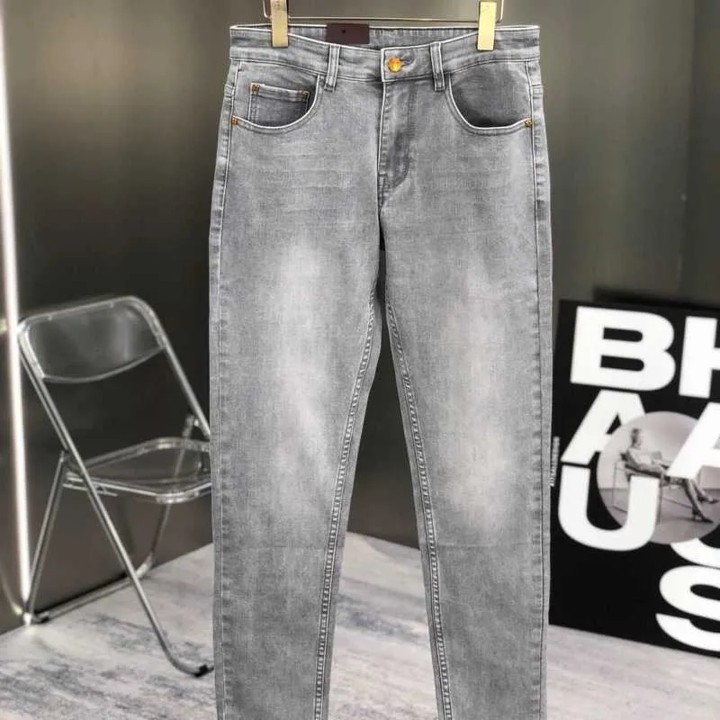 Jeans masculinos designer outono e inverno original cinza pequeno tubo reto fino ajuste puro algodão elástico deslocamento grande tamanho para homens ufdm