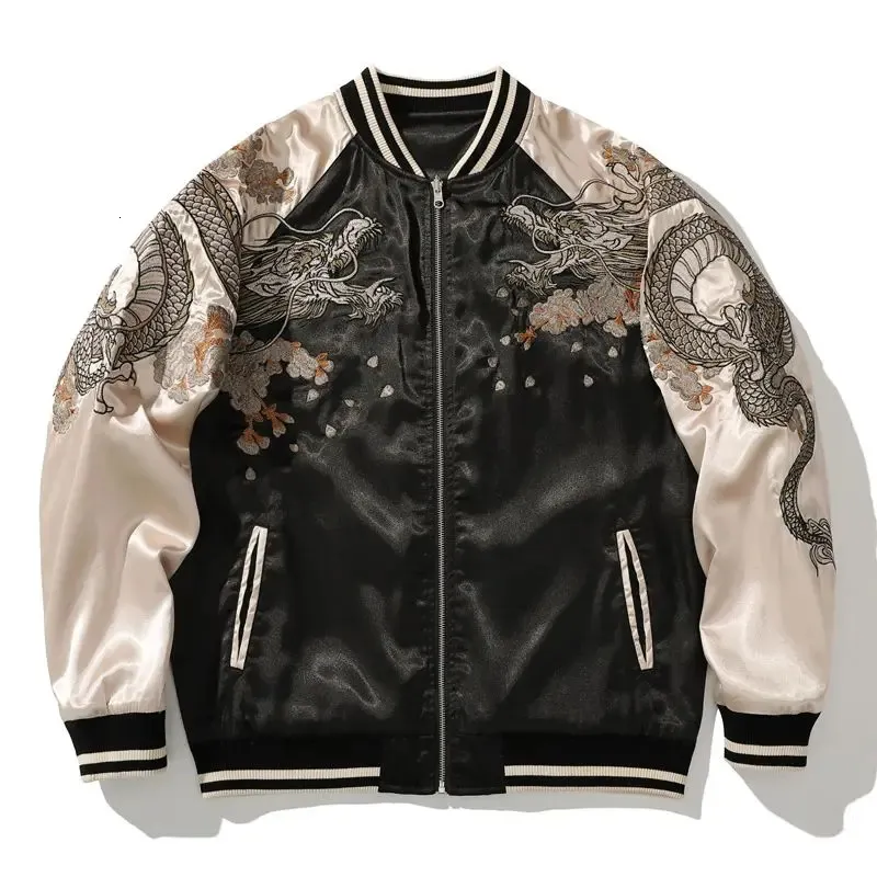 Spring and Autumn Embroidered Jacket Dragon Animal Mens Baseball Uniform Contrast Color Casual Couple Clothes 240103