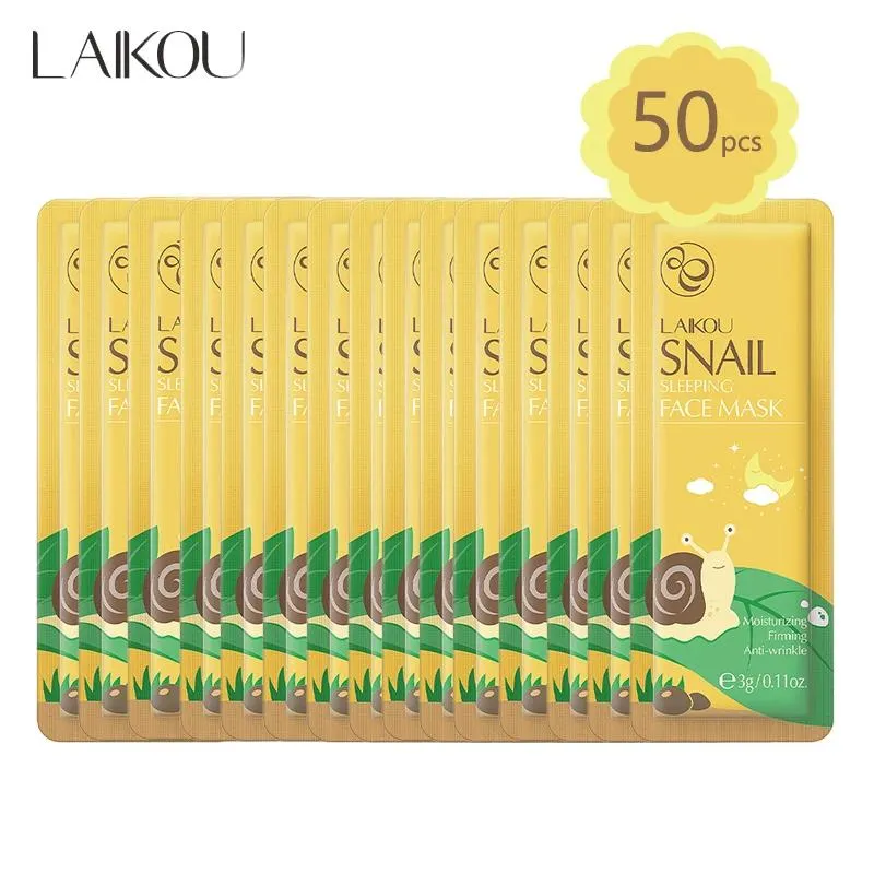 Face 50pcs / lot laikou escargot hydrate masque de visage endormi anti-rides nocturnes packs de visage foncé hydratant un masque anti-agitation